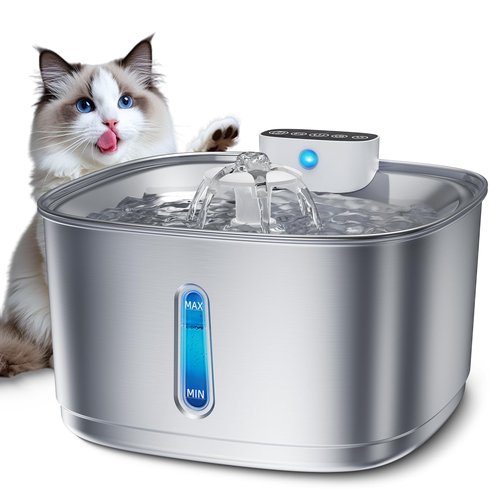 Stainless Steel Cat Water Fountain Wireless - 108oz/3.2L Cordless Pet Fountain with 4000mAh Battery, Motion Sensor & 3 Modes, Ultra Quiet Automatic Water Dispenser for Cats, Dogs, and Small Pets | Indoor Home Use for Hydration & Pet Health