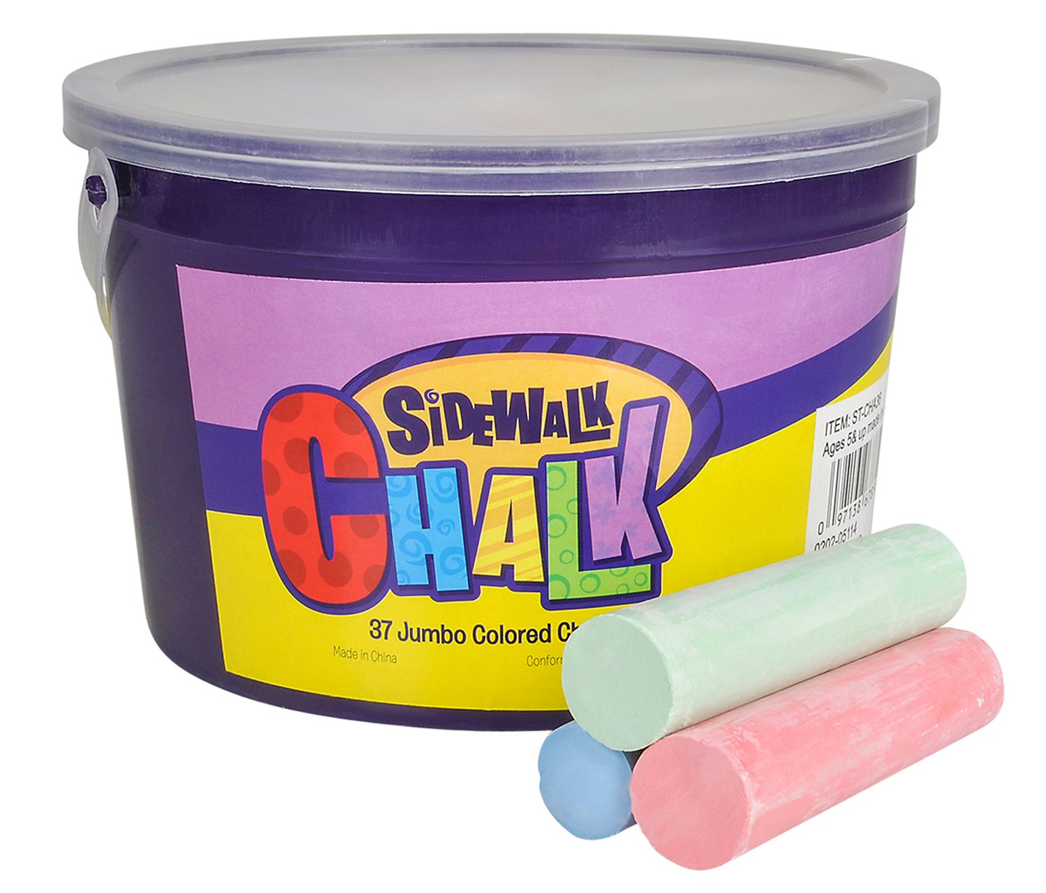 Rhode Island Novelty 36-Piece Jumbo Sidewalk Chalk Set in Bucket - Outdoor Fun for Kids, Driveway Art, and Classroom Activities