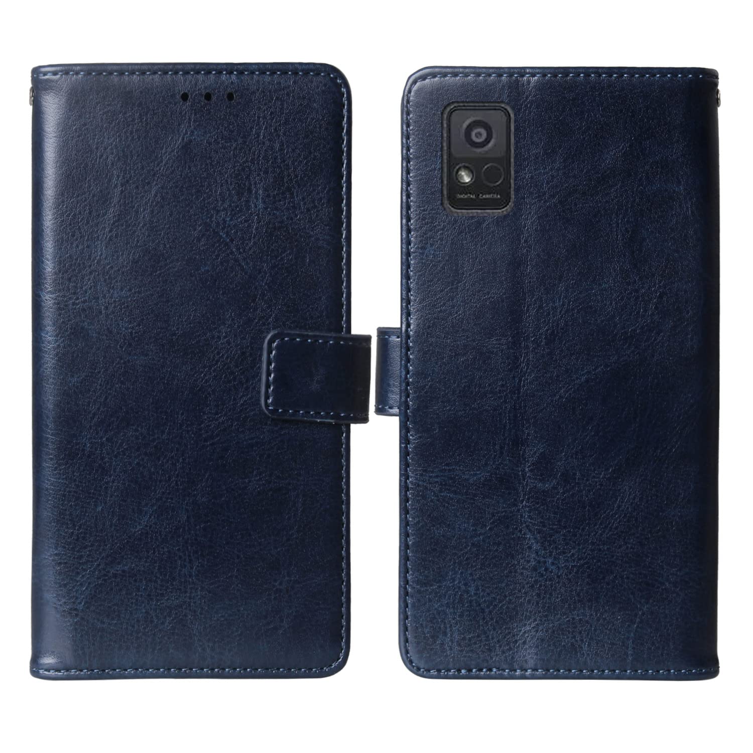Premium Leather Flip Case for ZTE Avid 589 - Wallet Stand with Card Slots (Dark Blue) for Business Use