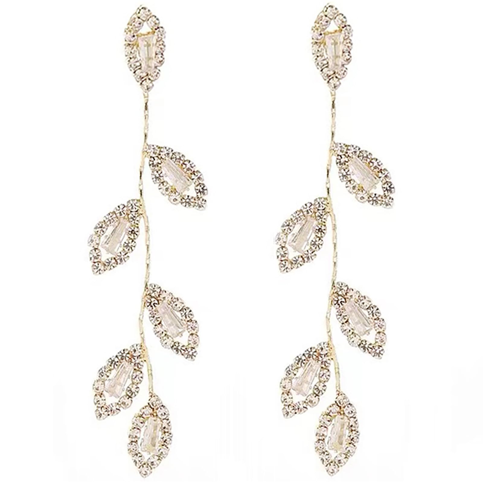 Elegant Silver Drop Dangling Earrings for Women - Rhinestone Leaf Design Bridal Wedding Prom Anniversary Jewelry - Perfect for Weddings, Parties & Special Occasions