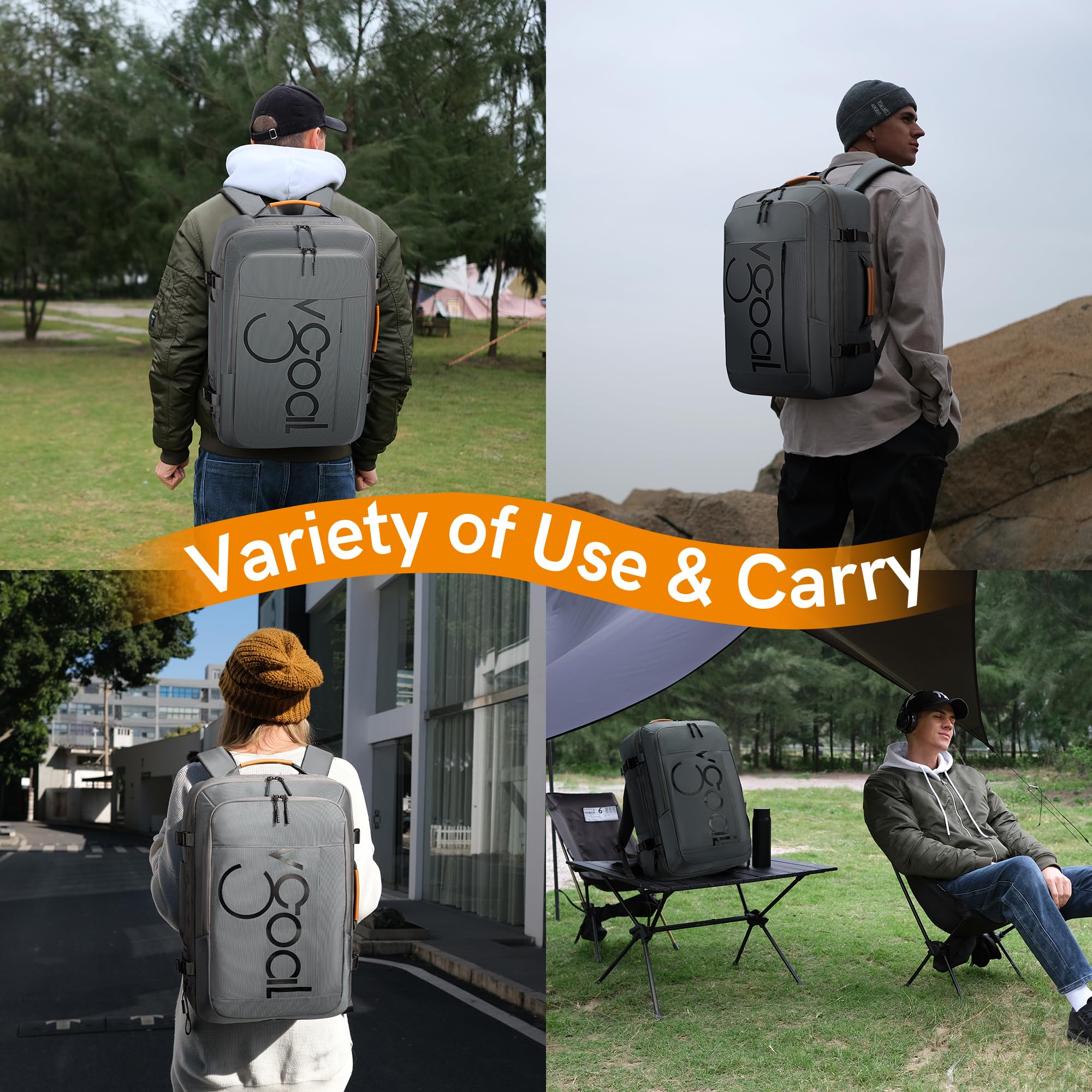 VGOAL 40L Expandable Travel Backpack for Women & Men - Flight Approved Carry On Backpack with 4 Packing Cubes - Perfect for Weekend Trips, Business Travel & Outdoor Adventures