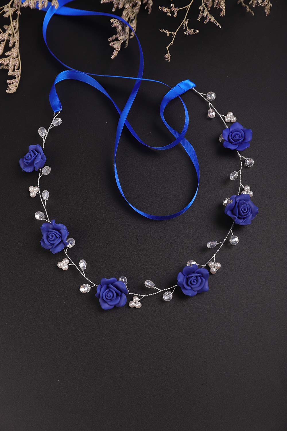 BERYUAN Blue Rose Floral Headband for Women - Navy Wedding Hair Vine, Bridal Hair Accessories for Bride & Bridesmaids, Girls Party Headpiece - Perfect for Weddings, Prom, Tea Parties & Special Occasions
