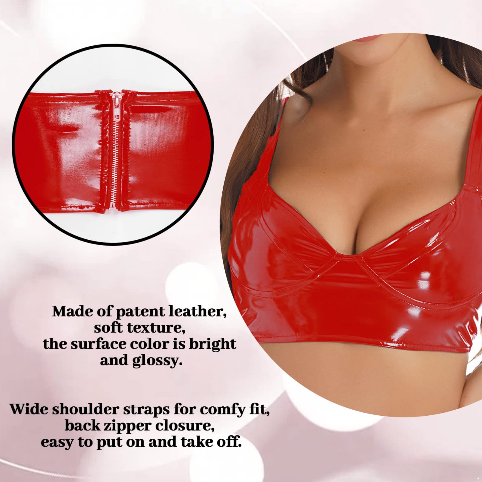 Linjinx Women's Fashion Faux Leather Bralette - Wire-Free No Pad Crop Top for Rave, Dance, Clubwear & Night Out - Perfect for Concerts, Parties, Festivals and Costume Events