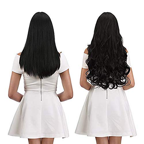 Samyak 5-Piece Clip-in Wavy/Curly Hair Extensions for Women - Black | Natural Looking Remy Human Hair | Perfect for Parties, Weddings & Daily Styling