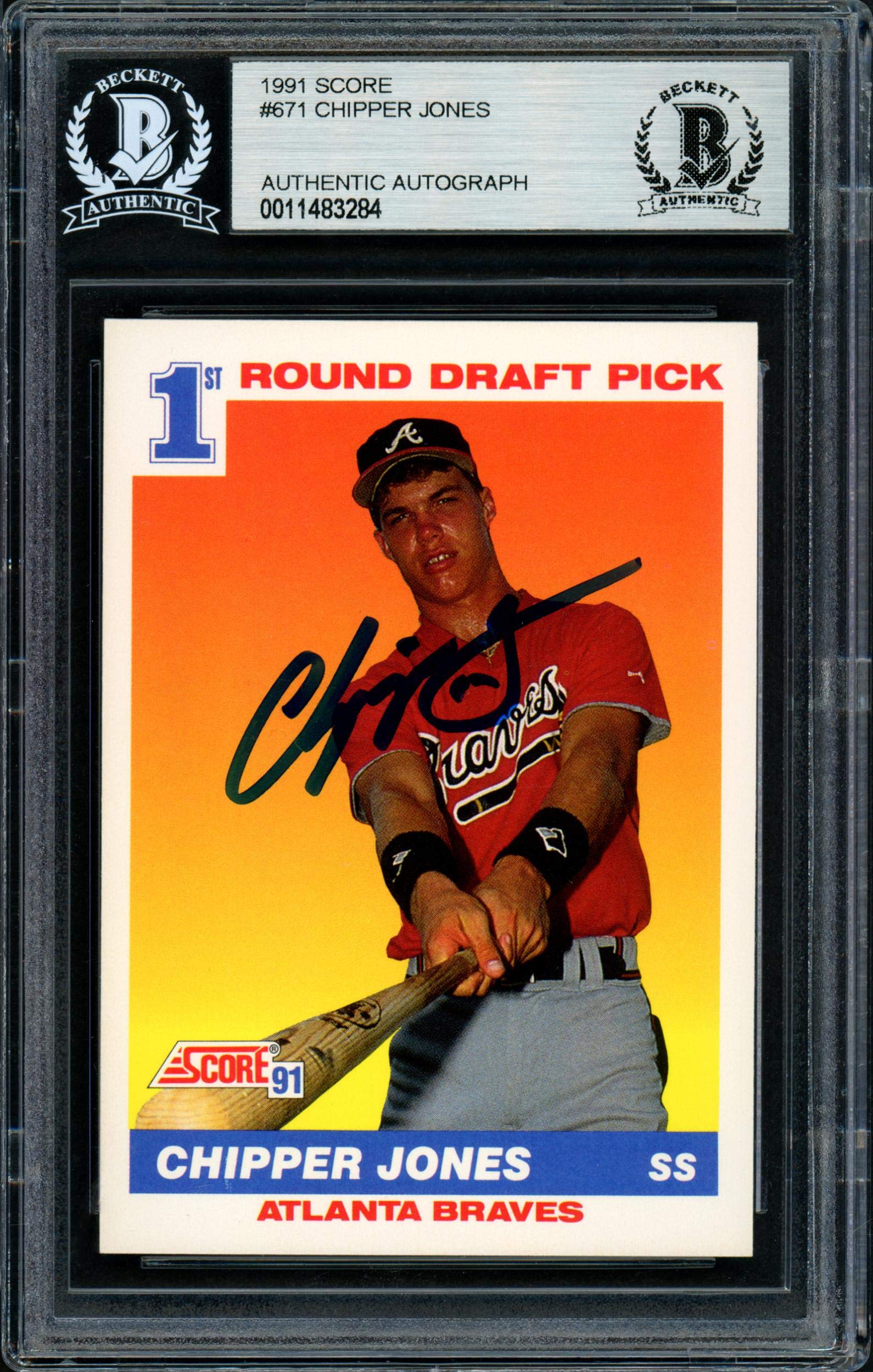 Chipper Jones Autographed 1991 Score Rookie Card #671 Atlanta Braves Beckett BAS Certified #155936 - PSA Slabbed Baseball Collectible for Fans & Memorabilia Display