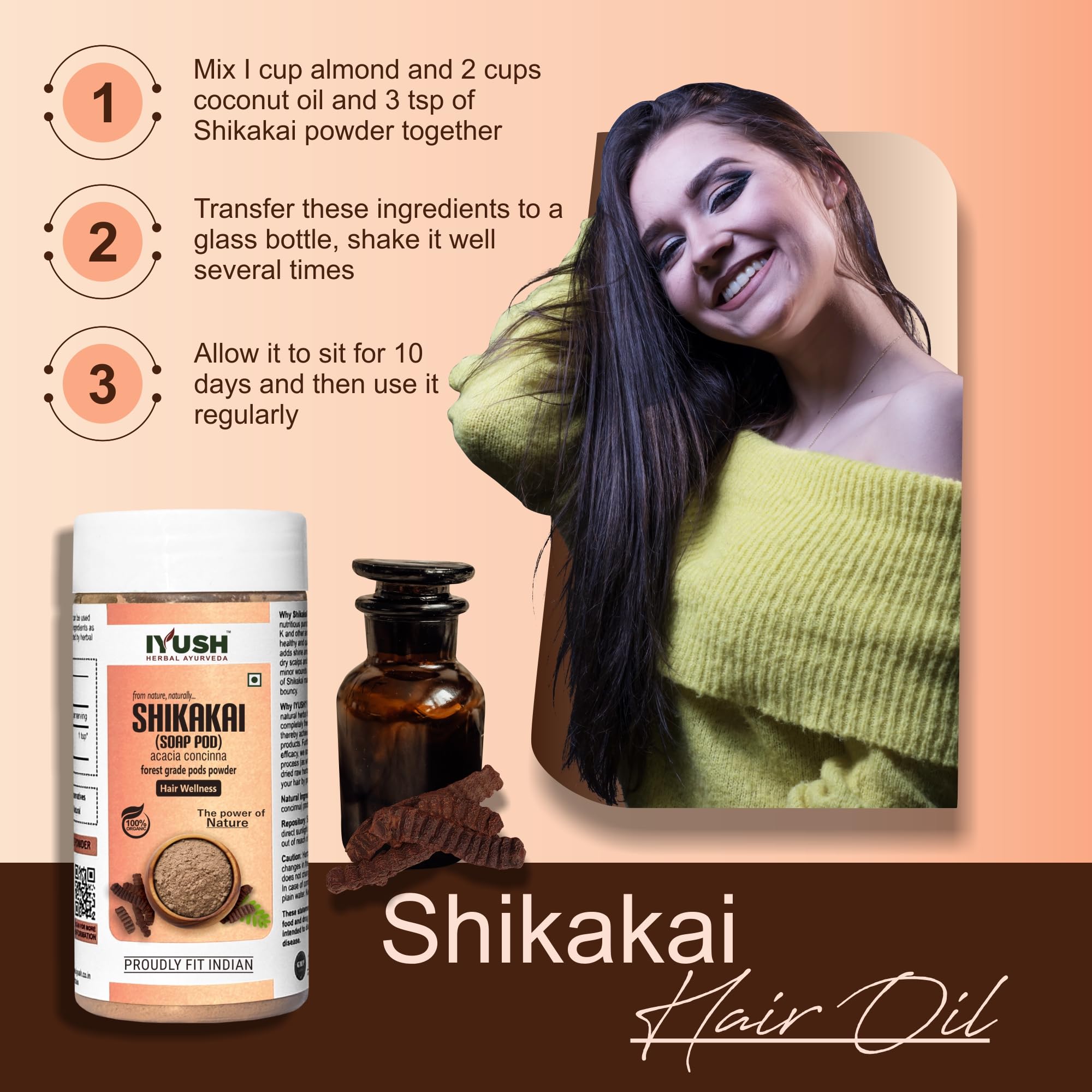 IYUSH Ayurvedic Shikakai Powder for Hair Growth & Volume – 250gm | Natural Herbal Hair Wash | Deep Conditioning Hair Mask for Smooth & Strong Hair | Perfect for DIY Hair Treatments & Ayurvedic Hair Care Routines