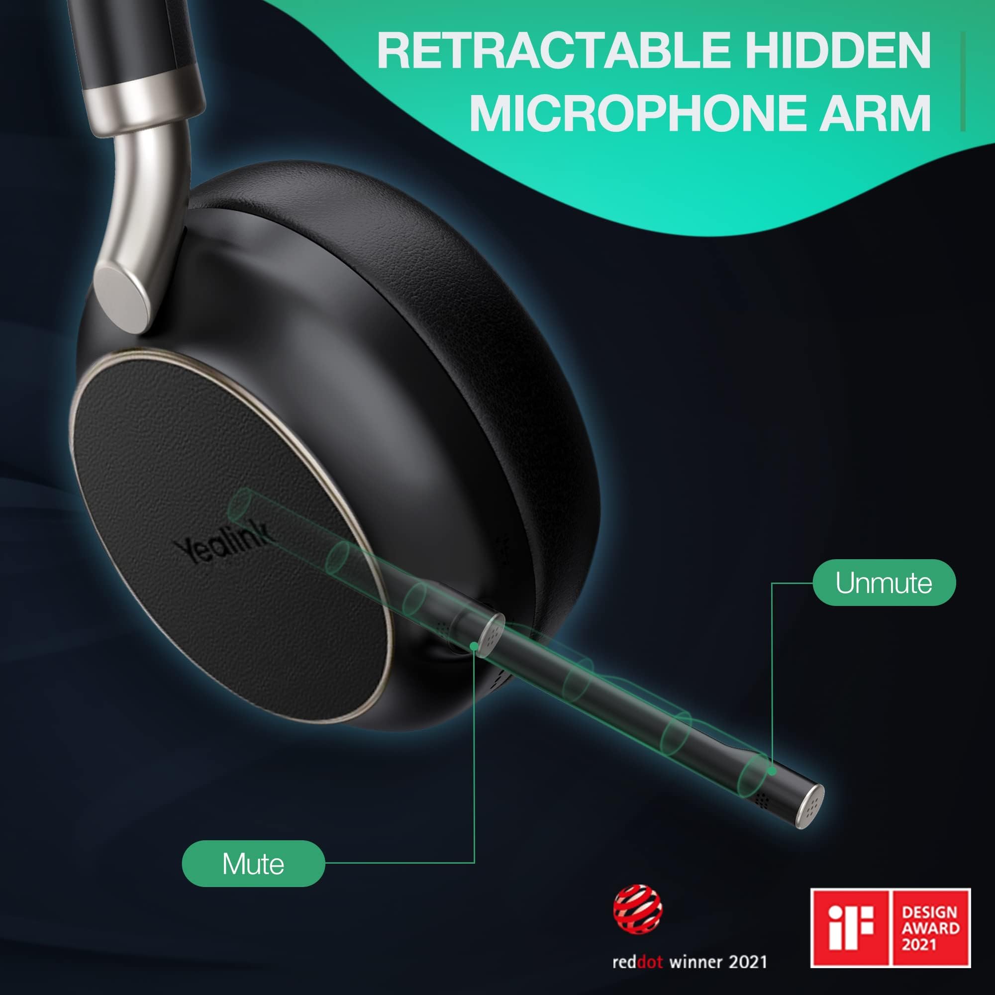 Yealink BH76 UC Wireless Bluetooth Headset with Active Noise Cancelling (5X Mic) - Retractable Mic Arm, 35H Talk Time for PC, Teams, Zoom Meetings - Perfect for Remote Work & Office Calls