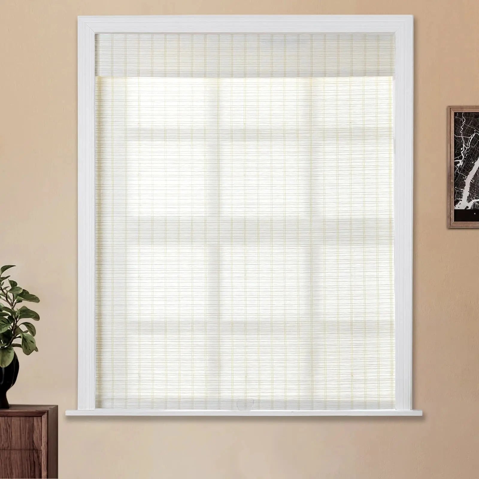 Natural Bamboo Woven Window Shade - Eco-Friendly Paper White Roller Blinds for Home & Office Privacy & Sun Protection