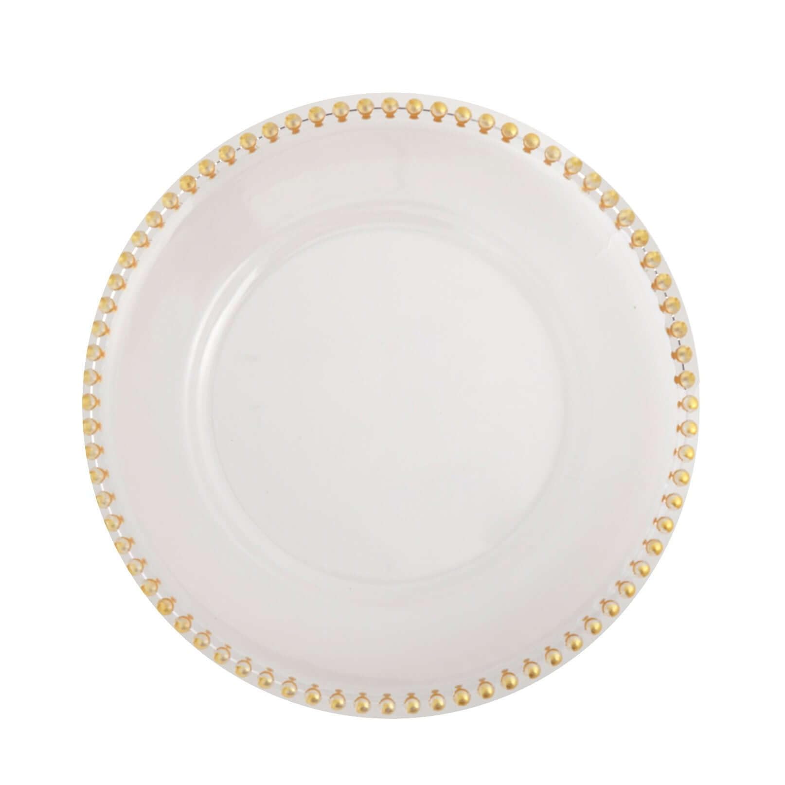 6 Pack 12 Inch Gold Clear Acrylic Round Charger Plates with Beaded Rim - Elegant Dinner Plates for Wedding, Party & Holiday Table Decor