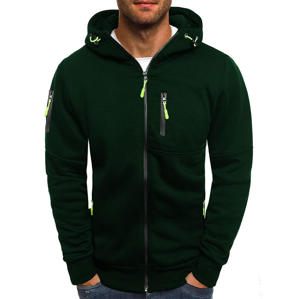 YUESUO Men's Black Zip Up Hoodie - Solid Color Casual Pullover Jacket for Everyday Wear | Gym, Streetwear & Outdoor Activities