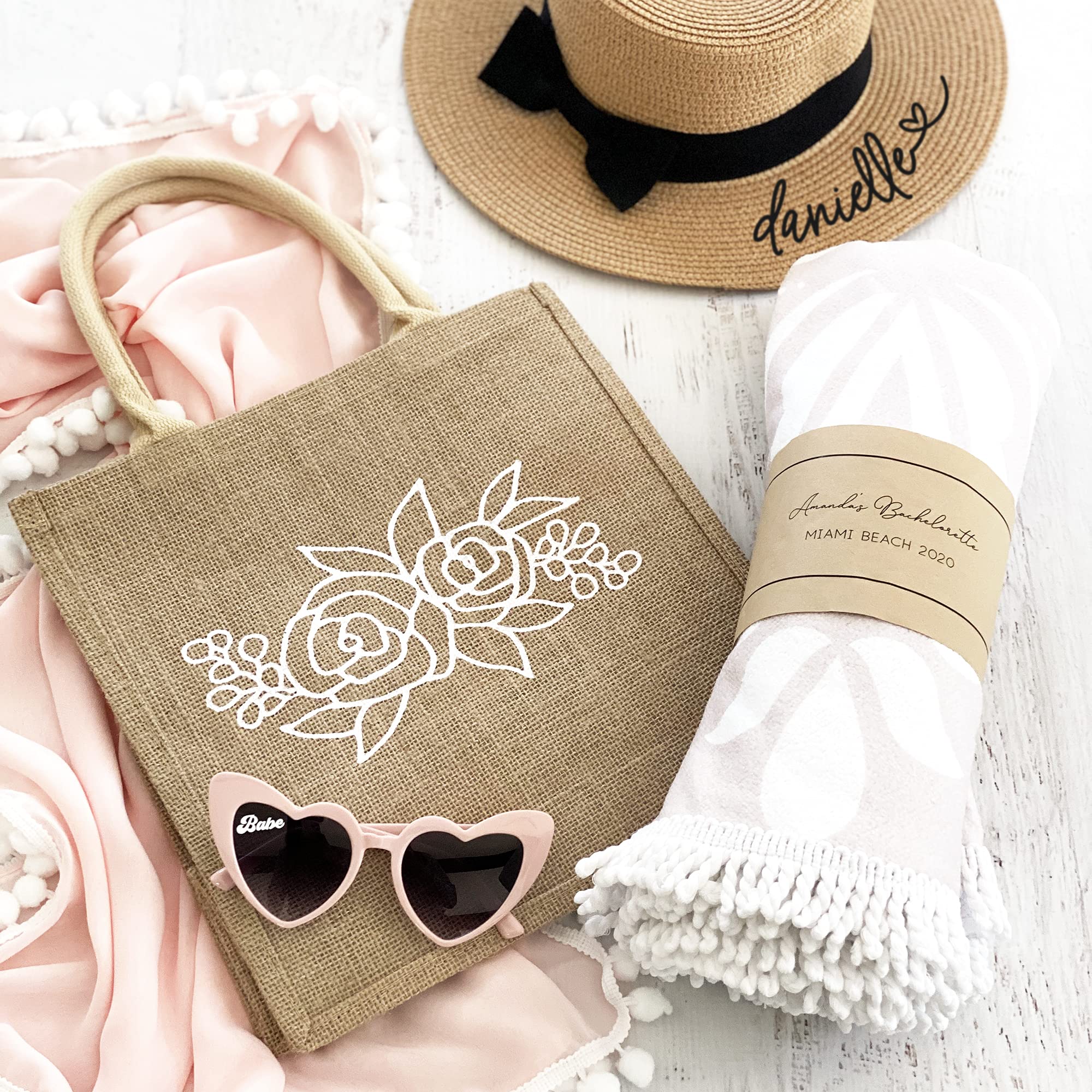 ModParty Floral Burlap Tote Bags - Pack of 6 Reusable Jute Bags with Full Gusset | Perfect for Bachelorette Party Favors, Bridal Shower Gifts & Summer Garden Parties | Eco-Friendly Farmers Market Shopping Tote
