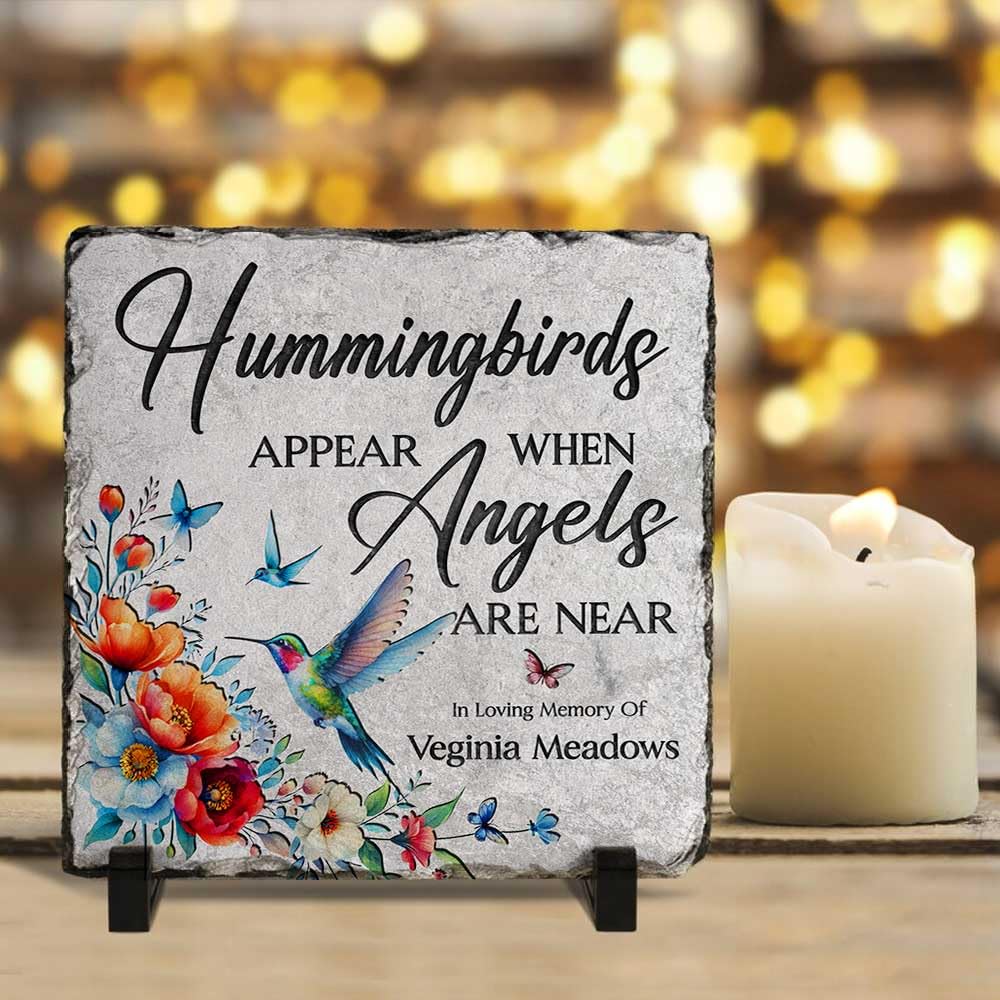 Personalized Memorial Stone - In Loving Memory of Angel Are Near, Sympathy Gift for Loss of Father, Mother, Grandpa, Grandma | Engraved Keepsake for Gravesite, Garden, or Home Memorial