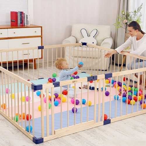 Safe & Durable Wooden Play Fence for Toddlers - Expandable Baby Playpen with Non-Toxic Finish | Ideal for Indoor Playrooms, Backyards & Childproofing Spaces
