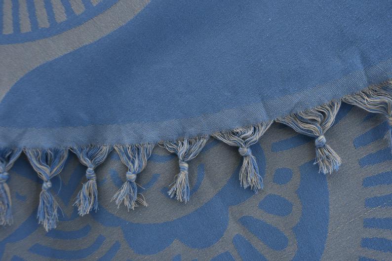 Blue Mandala Round 100% Cotton Beach Towel - Soft & Absorbent Yoga Towel, Perfect for Pool, Beach, Travel & Meditation