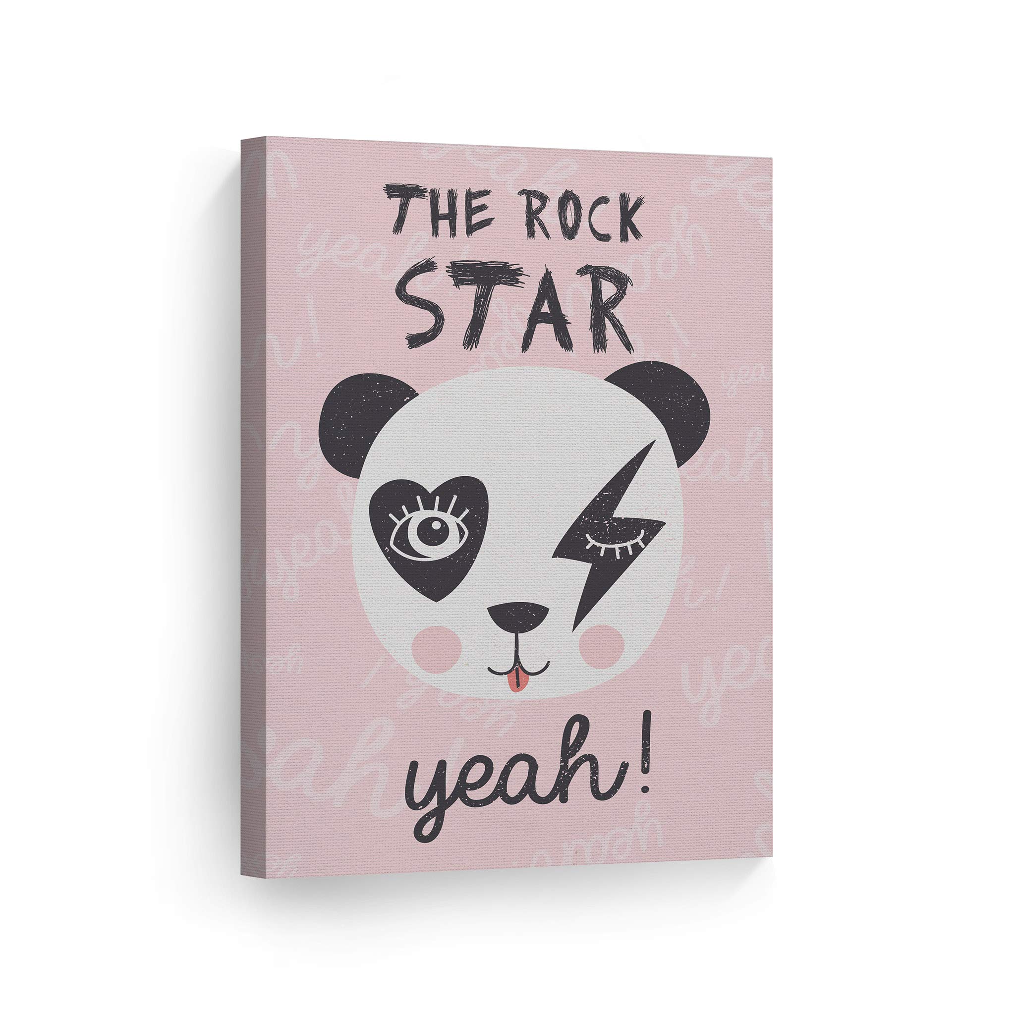 The Rock Star Yeah Panda Canvas Print - Pink Background Wall Art for Kids Room, Nursery & Baby Room Decor - Ready to Hang 22x15 Inches - Made in USA | Perfect for Playrooms, Bedrooms & Gift Giving