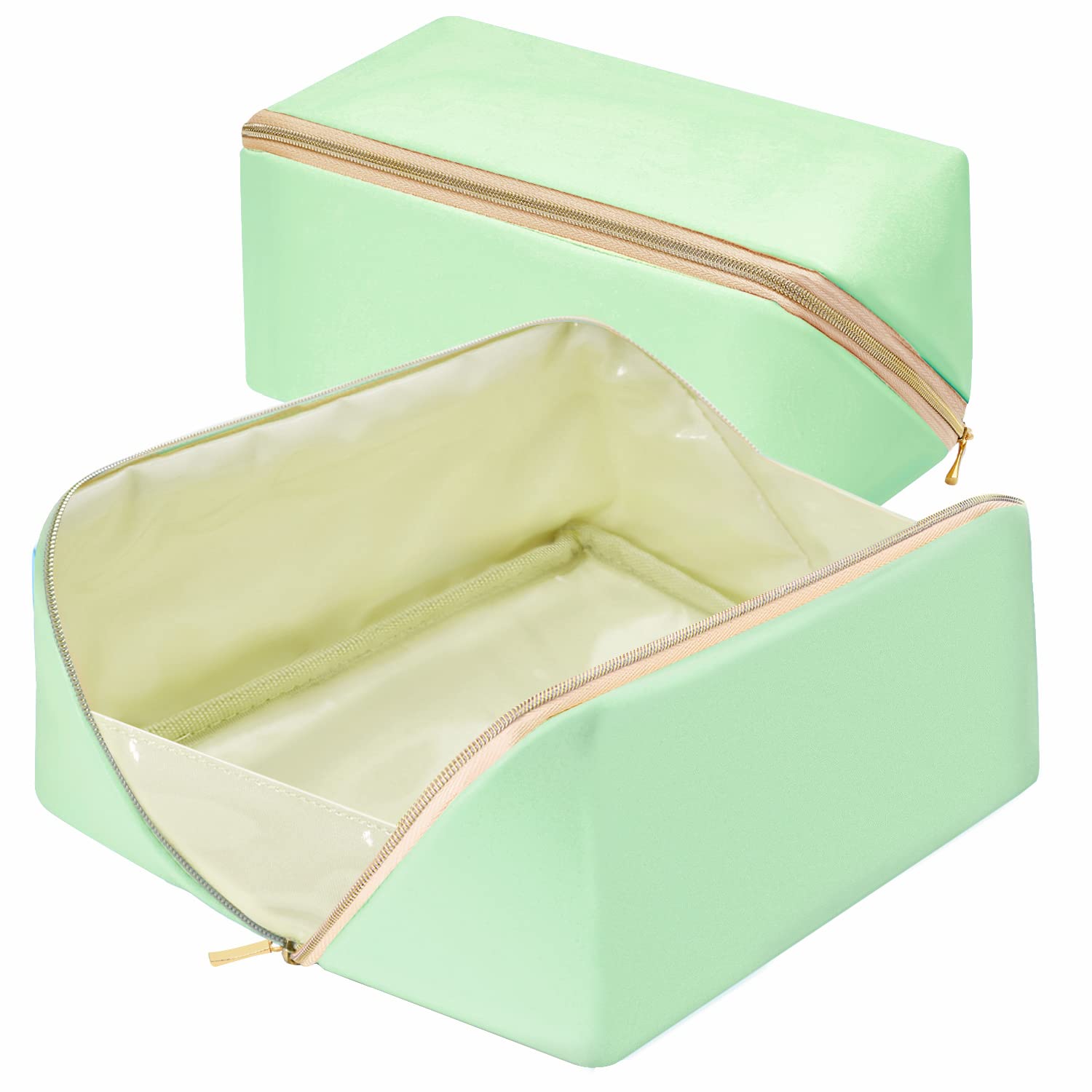 Waterproof Large Portable Makeup Bag - Flat Opening Cosmetic & Toiletry Organizer for Travel, Overnight Trips - Perfect for Cosmetics, Toiletries, Pencils & Daily Essentials (Green) - Ideal for Travelers, Students & Professionals On-The-Go