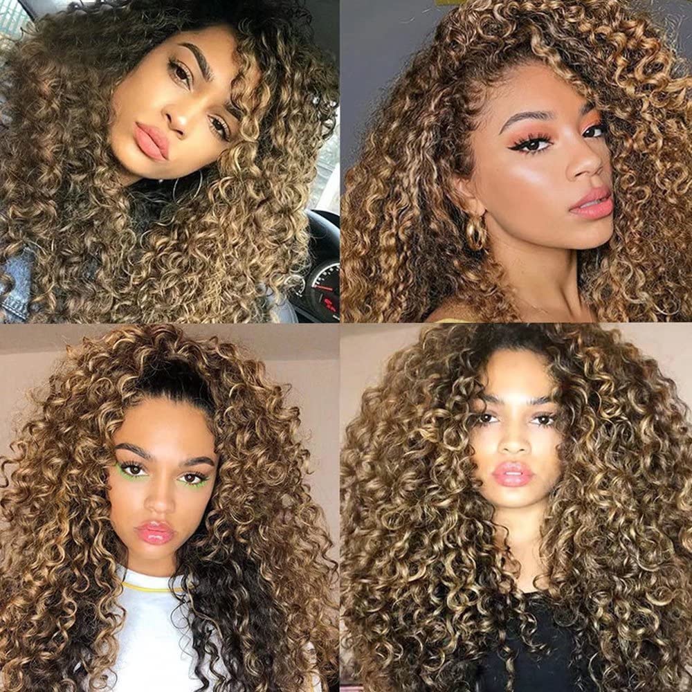 Imeya 20 Inch Ombre Highlight Blonde Brown Lace Front Wigs - 13x6 Transparent Human Hair Wig with Baby Hair for Black Women | 150% Density Brazilian Deep Curly Glueless Wig | Perfect for Daily Wear, Parties, Cosplay & Special Occasions