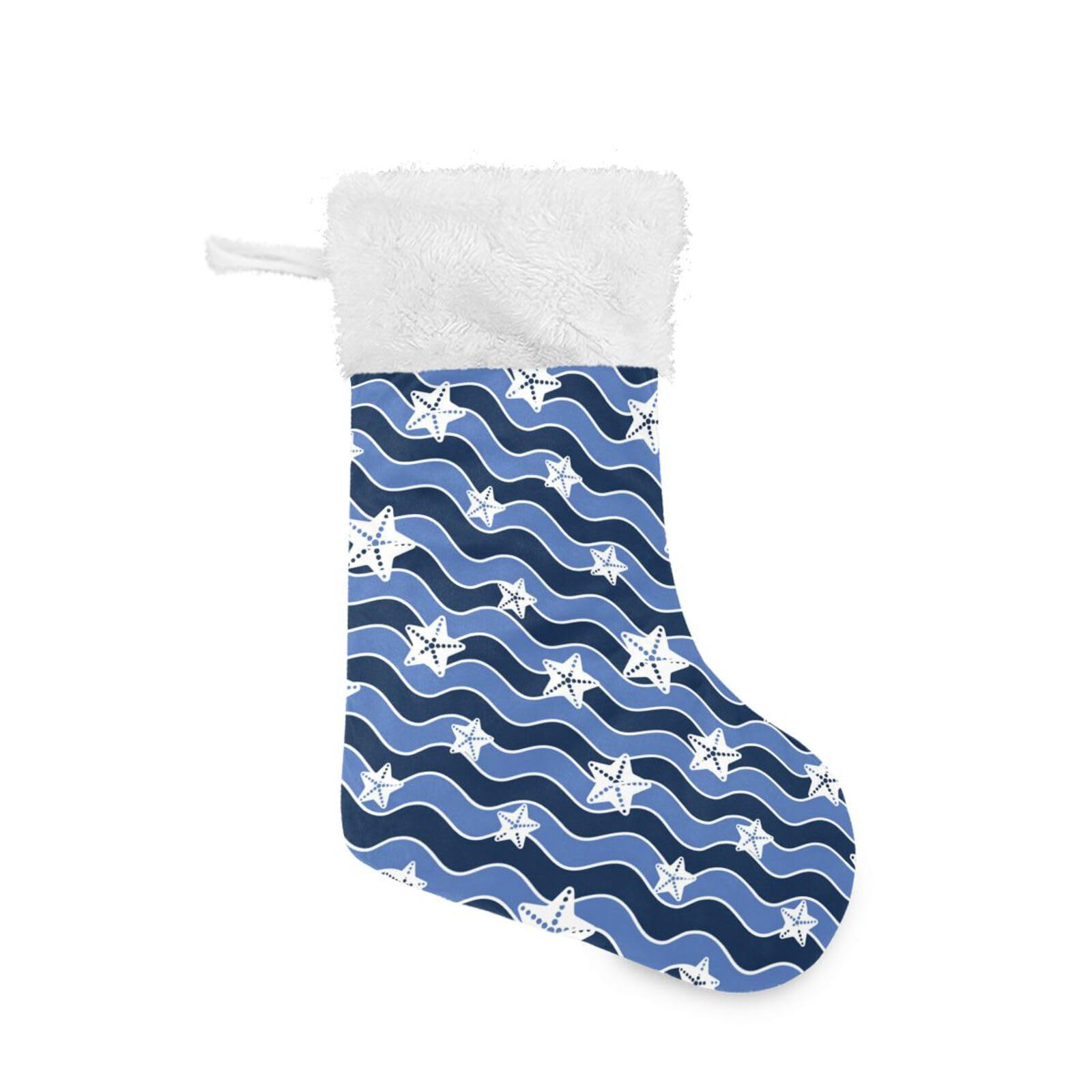 STAYTOP 2PCS Starfish Sea Wave Blue Christmas Stockings - Large Xmas Stocking Gifts, Holiday Decorations & Party Supplies - Perfect for Fireplace Mantel, Christmas Tree Decor, and Festive Home Decor