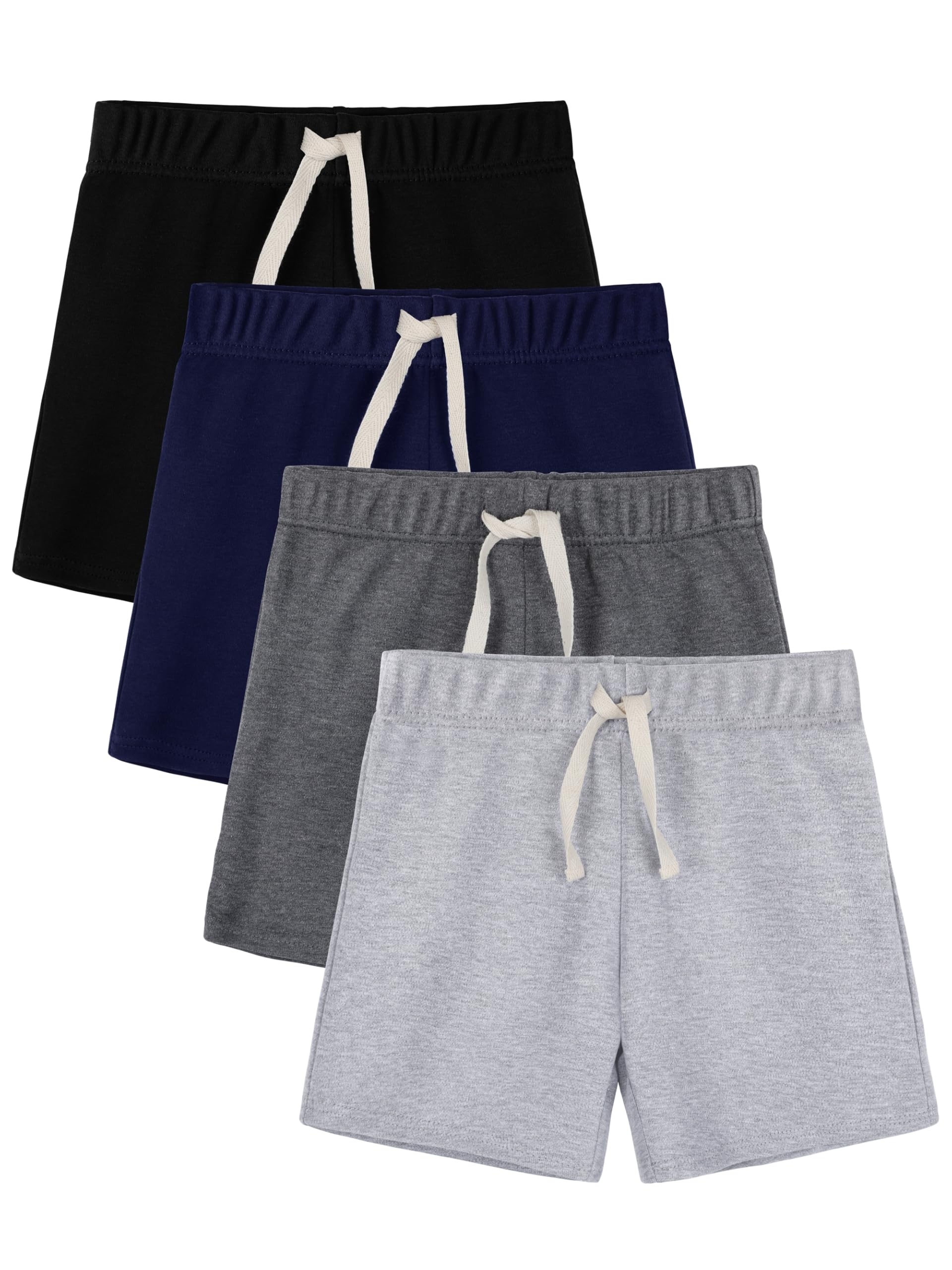 4 Pack Boys' Cotton Toddler Shorts - Soft Summer Casual & Jogger Shorts for Baby & Kids | Perfect for Playtime, Daycare & Outdoor Activities