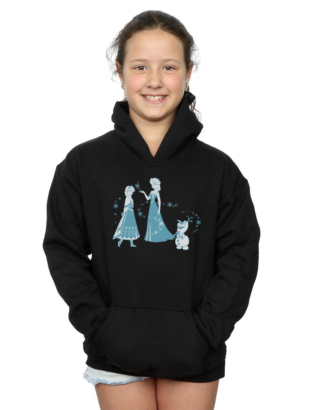 Disney Frozen Magic Snowflakes Hoodie for Girls - Black, Size 9-11 Years | Winter Warm Kids Outerwear for School & Play