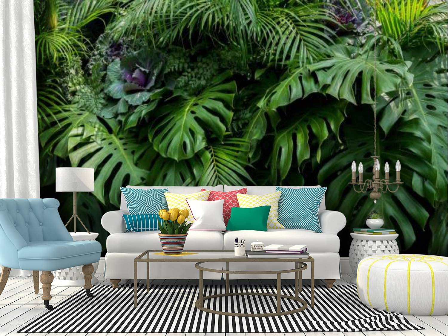 Self-Adhesive Tropical Leaves Wallpaper - Monstera Fern & Palm Fronds Peel and Stick Vinyl Film for Home Decor | Perfect for Living Room, Bedroom, Nursery & Office Walls