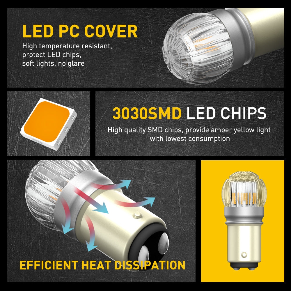 AUXITO Upgraded 1157 LED Bulbs - Super Bright Amber Yellow Turn Signal Lights (2057 2357 3496 7528 Compatible) for Cars, Trucks & Motorcycles - Enhanced Visibility & Safety