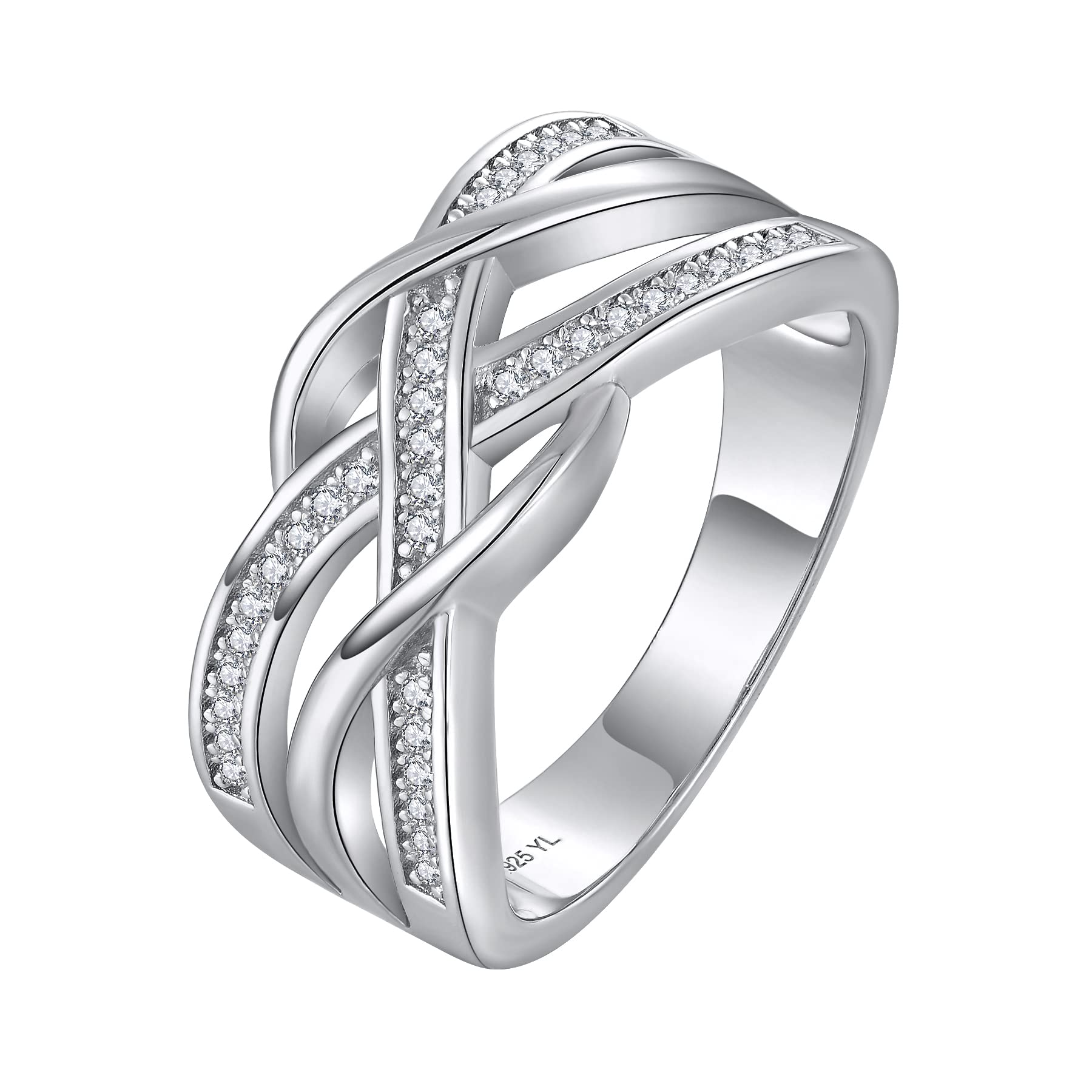 YL Twisted Knot Ring - 925 Sterling Silver Celtic Knot Ring with Cubic Zirconia, Infinity Statement Jewelry for Women | Perfect for Weddings, Anniversaries & Special Occasions