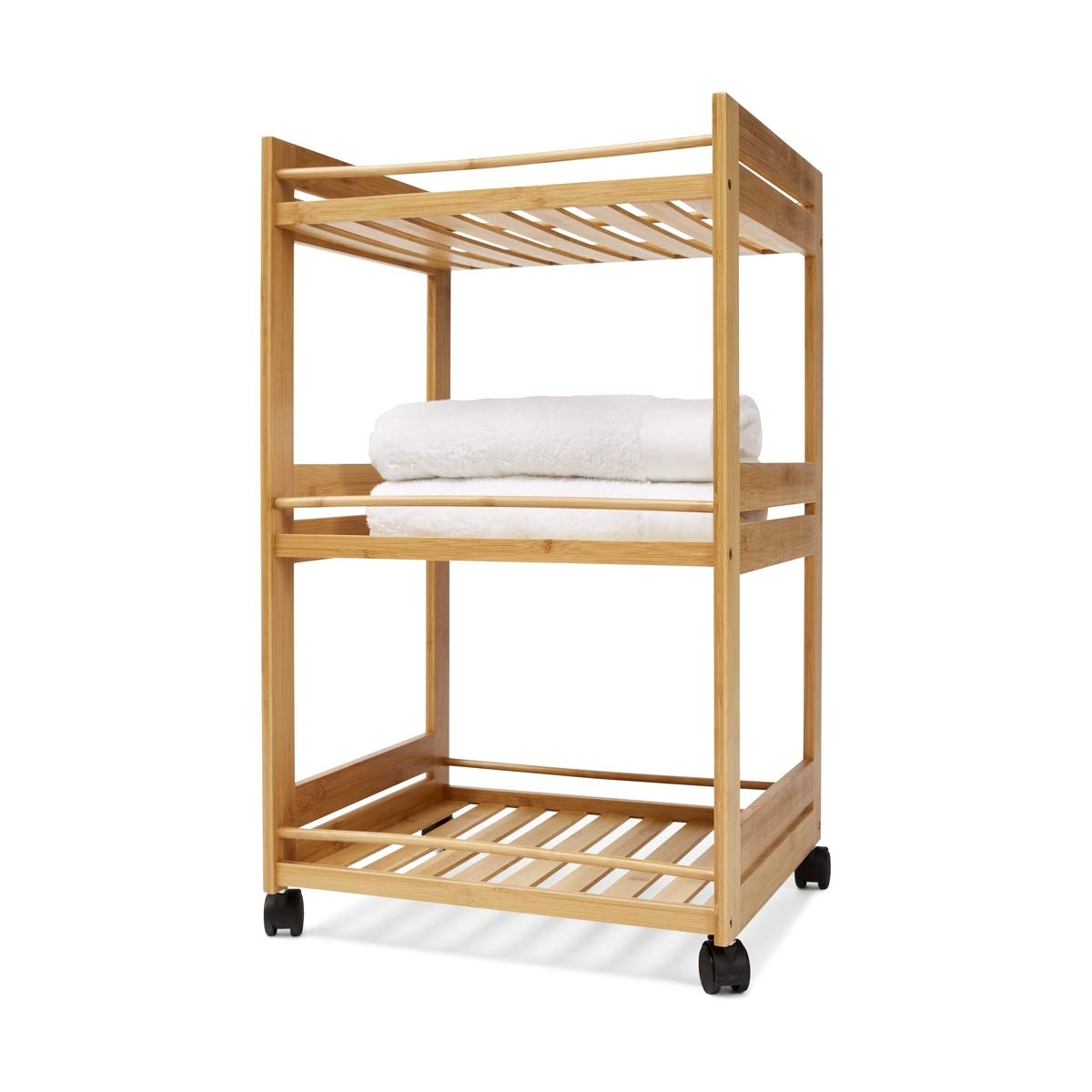 Anko 3-Tier Bamboo Rolling Cart with Wheels - Multi-Purpose Storage Organizer for Bathroom, Kitchen, Laundry & Office - Space-Saving Linen Shelf & Mobile Storage Solution