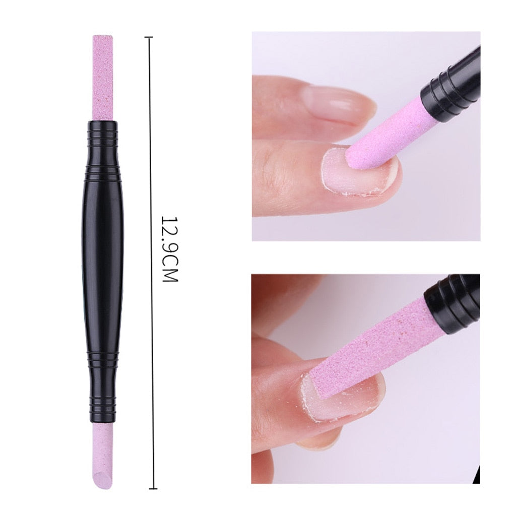 2-Way Stone Cuticle Remover Pusher & Nail File - Professional Manicure Pedicure Tool for Salon & Home Nail Care
