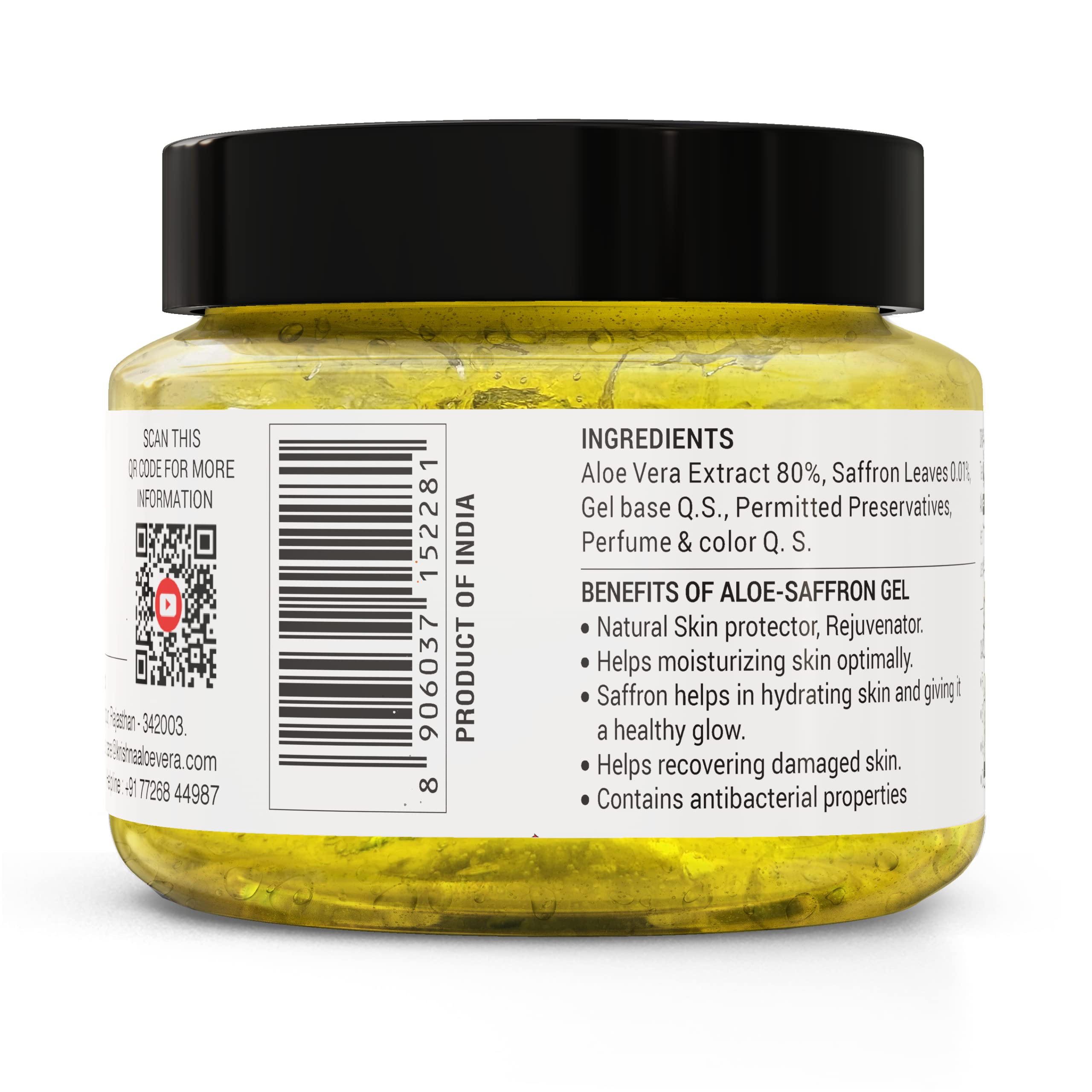 KRISHNA'S HERBAL & AYURVEDA Aloe Vera Gel with Saffron for Acne, Scars & Glowing Skin | Kesar Aloe Vera Face Gel for Hydration & Radiance | Best Natural Aloe Vera Gel for Face Care | 250g | Perfect for Daily Skincare & Sunburn Relief