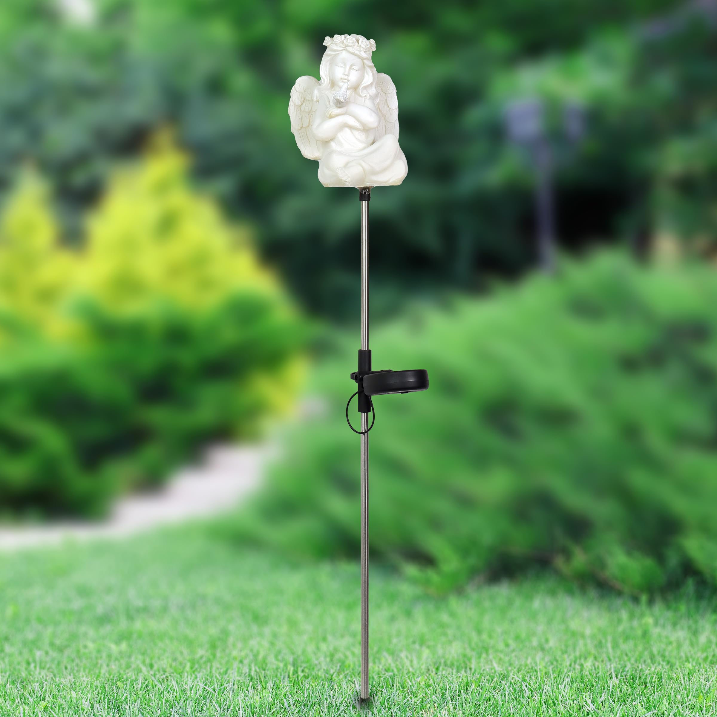 Exhart Solar Garden Lights - Decorative Little Girl Angel LED Stake for Outdoor Yard & Pathway Decor, 5x5x30 Inch - Perfect for Patio, Lawn, and Garden Lighting