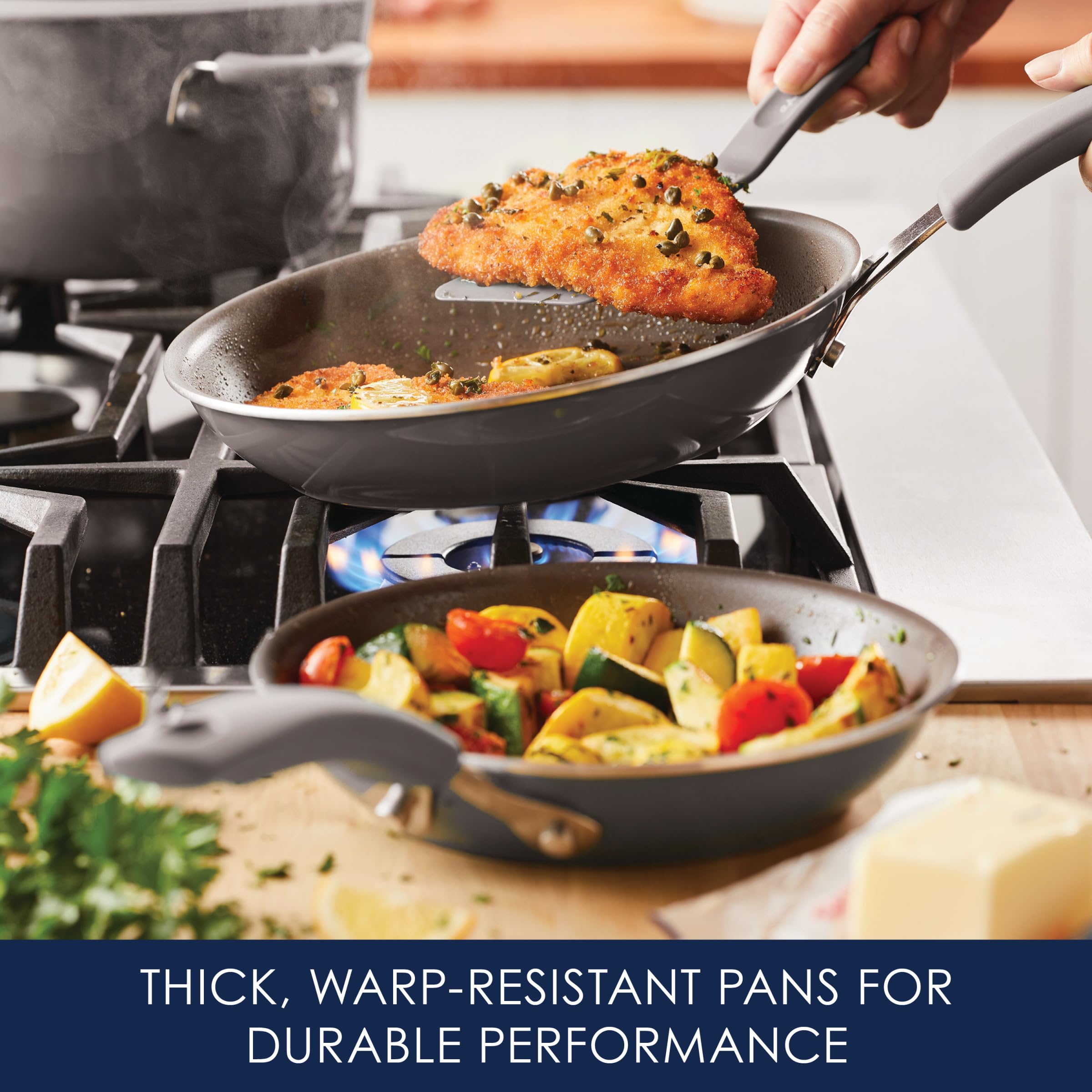 Rachael Ray Cook + Create Nonstick Frying Pan Set - 9.5 & 11.75 Inch Gray Skillets for Sauteing, Frying & Cooking | Perfect for Home Kitchen & Professional Chefs