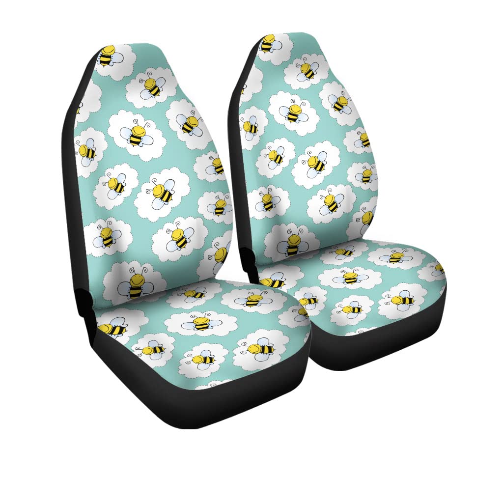 CHICKAPPLE Bee Kid Cute Vintage Car Seat Covers - Universal Fit for Cars, Sedans, Trucks, SUVs & Vans (Set of 2) - Perfect for Family Road Trips & Child Safety