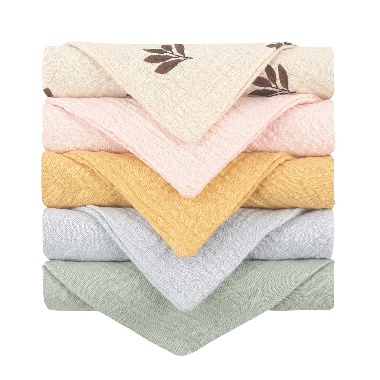 Soft Baby Burp Cloths - 5PCS Breathable Infant Washcloths & Drooling Bibs with Hanging Hook | Gentle Face Towels for Newborns, Feeding, Bath Time & Daily Care