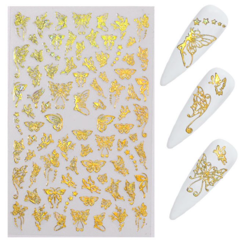 Butterfly Nail Art Decals - 24K Gold Foil Stickers for Nails - Perfect for Manicures, Pedicures, Gel Polish & Nail Extensions - DIY Salon Quality Nail Decorations