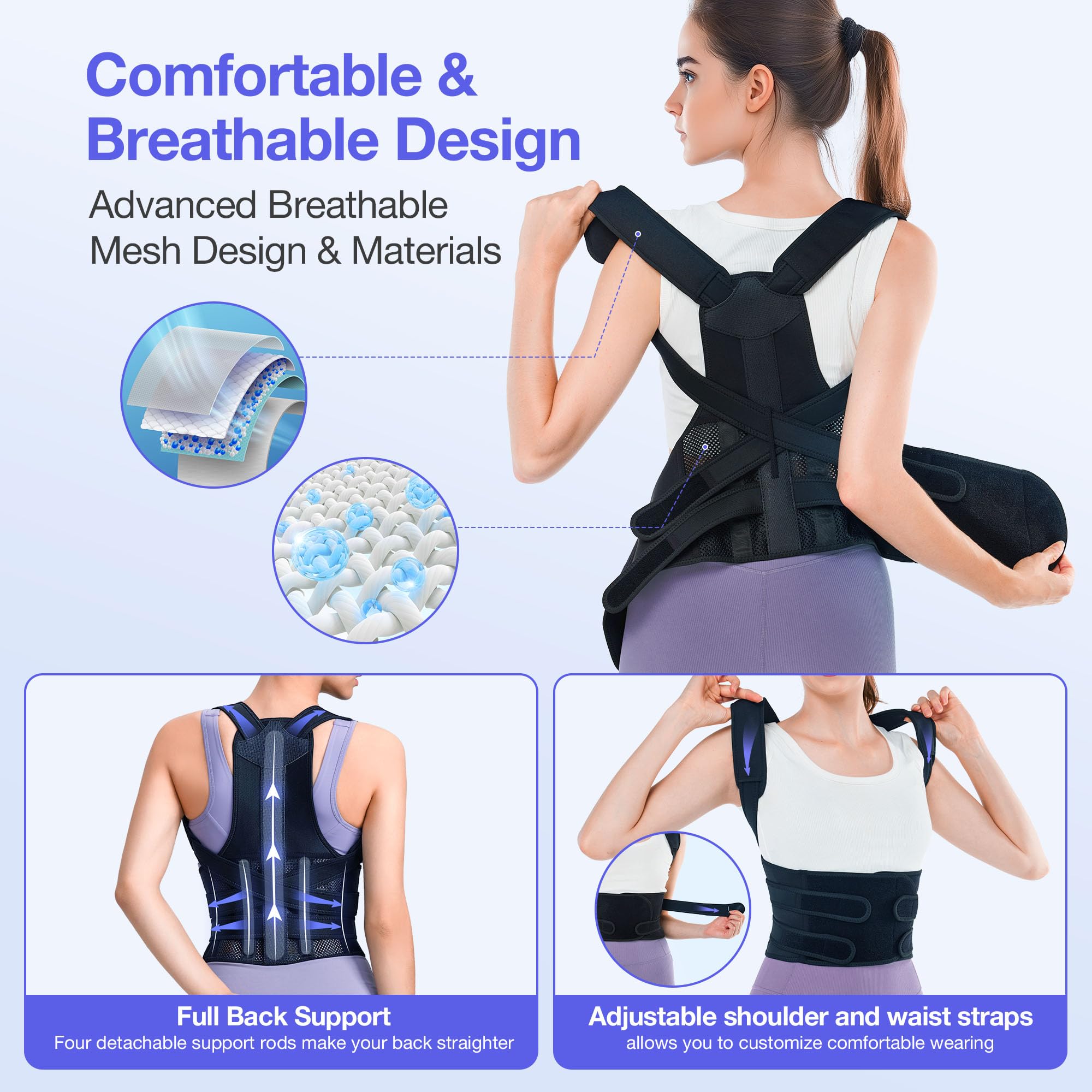 Posture Corrector for Women & Men - Adjustable Back Brace Support for Upper & Lower Back Pain Relief - Lumbar & Neck Shoulder Straightener - Improve Posture for Office, Driving & Daily Use