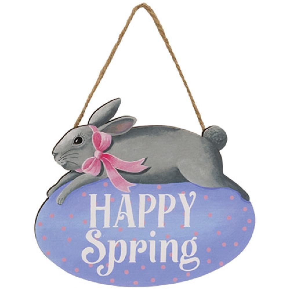Happy Spring Bunny Egg Hanger - Easter Decorations for Home, Wall & Door - Cute Bunny Ornament for Easter Tree, Gift Basket & Spring Party Decor