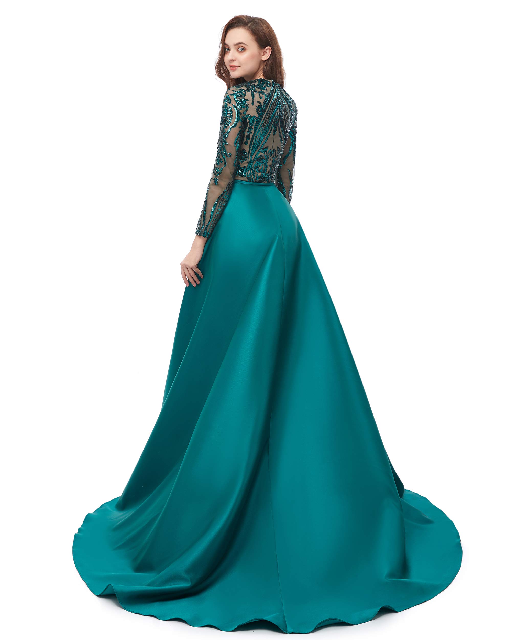 Elegant Long Sleeve Sequin Prom Dress with Detachable Skirt - Sparkly Mermaid Pageant Gown for Evening Gala, Homecoming, Wedding & Formal Events