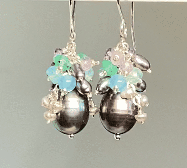 Peacock Pearl & Amethyst Blue Aqua Chalcedony Cluster Waterfall Earrings | Elegant Dangle Jewelry for Women | Perfect for Weddings, Parties & Special Occasions