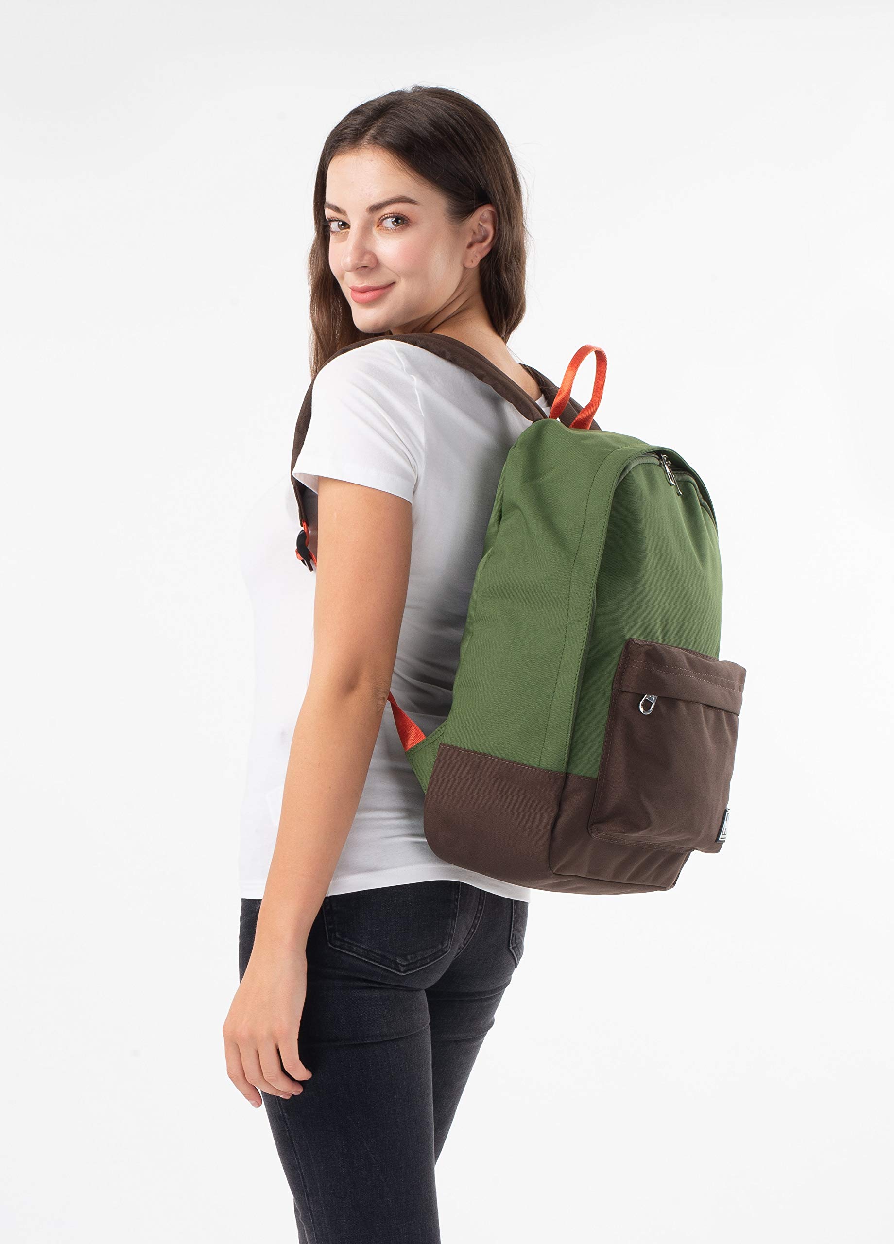 YLX Classic Eco-Friendly Travel Laptop Backpack - Stylish Computer Bag for Men & Women, Perfect for University & School, Fits 15” Laptops, Ideal for Work, Commute & Outdoor Adventures (Army Green & Dark Brown)
