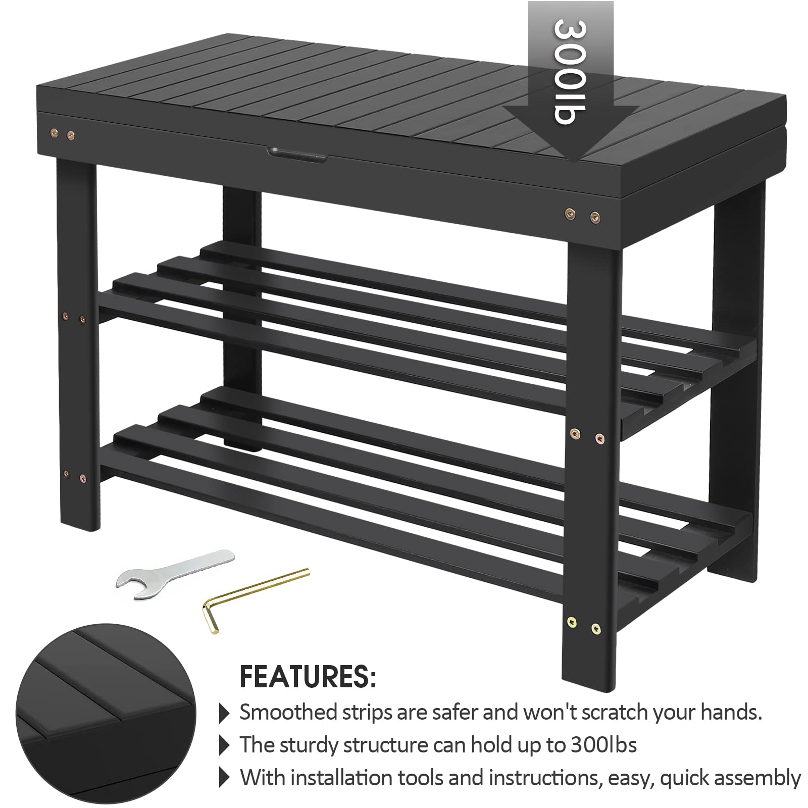 BAMBUROBA 3-Tier Bamboo Shoe Rack Bench with Storage Drawer - Entryway Shoe Organizer for Indoor & Outdoor Use - Perfect for Hallway, Porch, or Mudroom Storage Solution