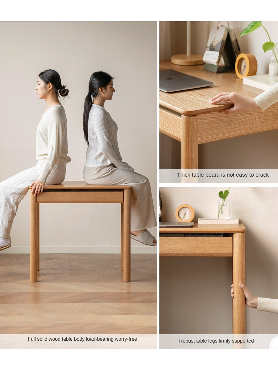 Solid Oak Wood Modern Writing Desk - Home Office Furniture for Study, Work & Productivity | Durable & Stylish Workspace Solution
