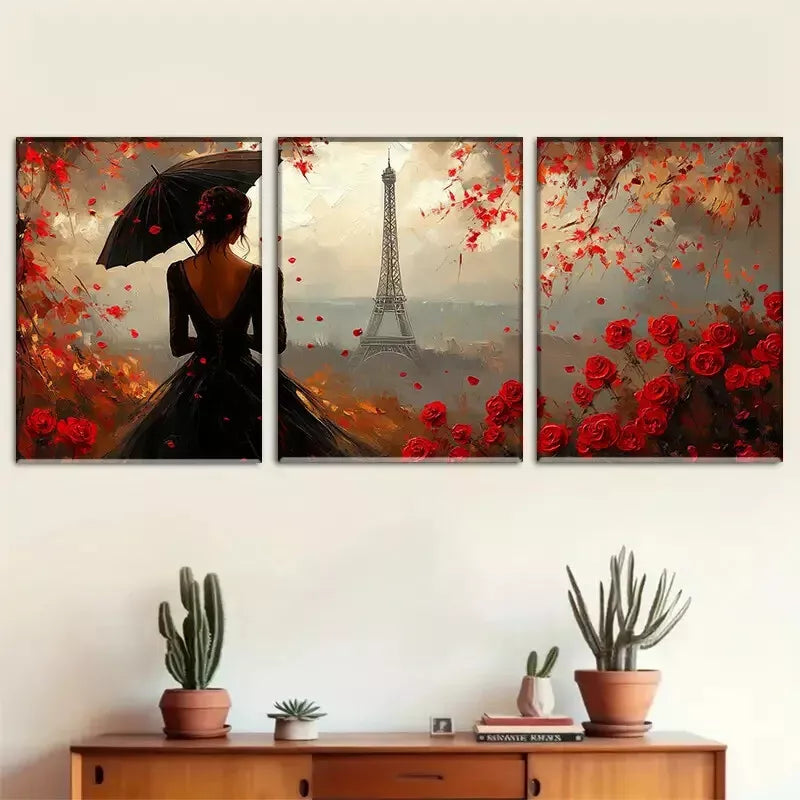 3-Piece Romantic Eiffel Tower Silhouette Wall Art Set - Framed Canvas 50x70cm | High Quality Print | 100% Australian Made | Ready to Hang | Perfect for Living Room, Bedroom & Office Decor