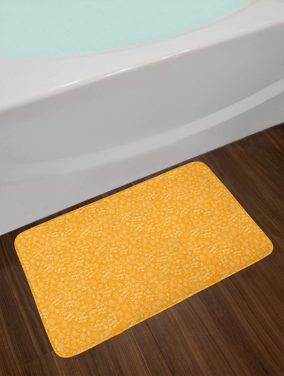 Ambesonne Non-Slip Plush Bath Mat - Vibrant Autumn Botanical Design with Plants & Branches, 30x20 Inch Retro Bathroom Rug, Marigold & Cream - Perfect for Cozy Fall Bathroom Decor & Gift Ideas
