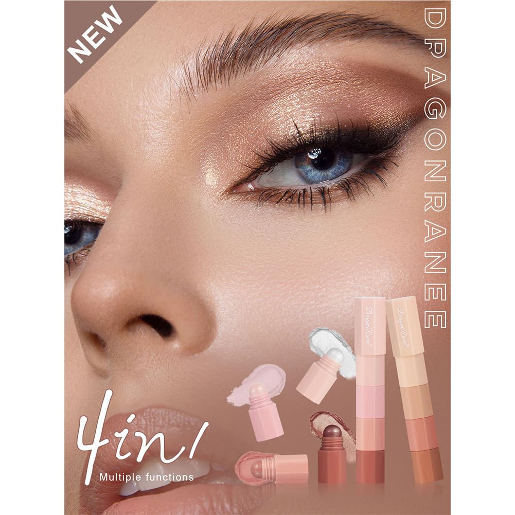 4-in-1 Waterproof Eyeshadow Pen Set - Non-Smudge High Gloss Silky Eyeshadow Stick with Pearlescent Finish | Glitter Eyeliner & Shimmer Metallic Eyeshadow for Korean Makeup Look | Perfect for Party, Wedding & Night Out (#A+#B)