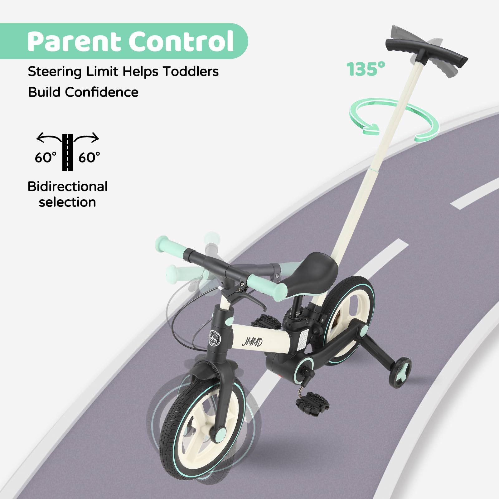 JMMD 6-in-1 Foldable Toddler Bike with Push Handle, Training Wheels & Pedals - Adjustable Balance Bike for Kids 18-60 Months - Perfect First Bike Gift for Boys & Girls - Ideal for Backyard Riding, Park Adventures & Learning to Cycle