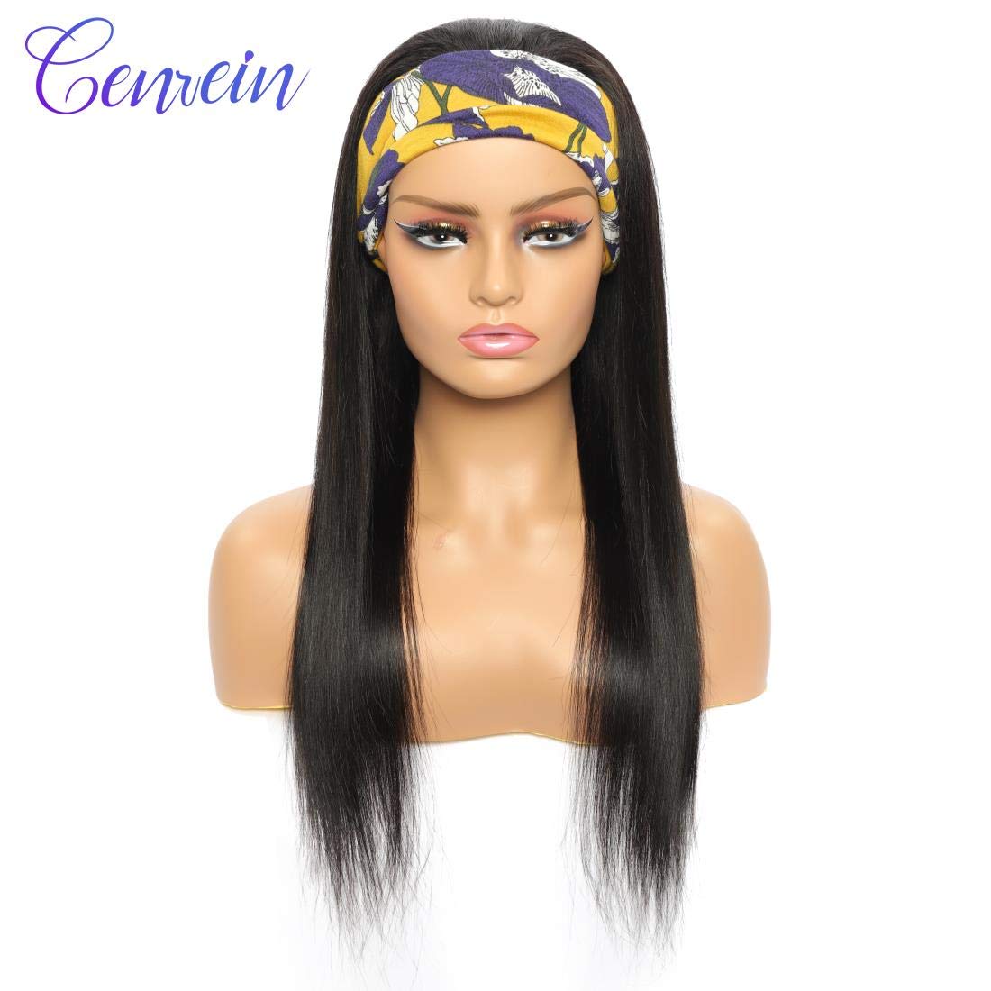 Brazilian Straight Headband Wigs for Black Women - 150% Density Glueless Machine Made Wig with No Lace Front - 18 Inch Natural Color Headband Wig for Daily Wear, Parties & Special Occasions