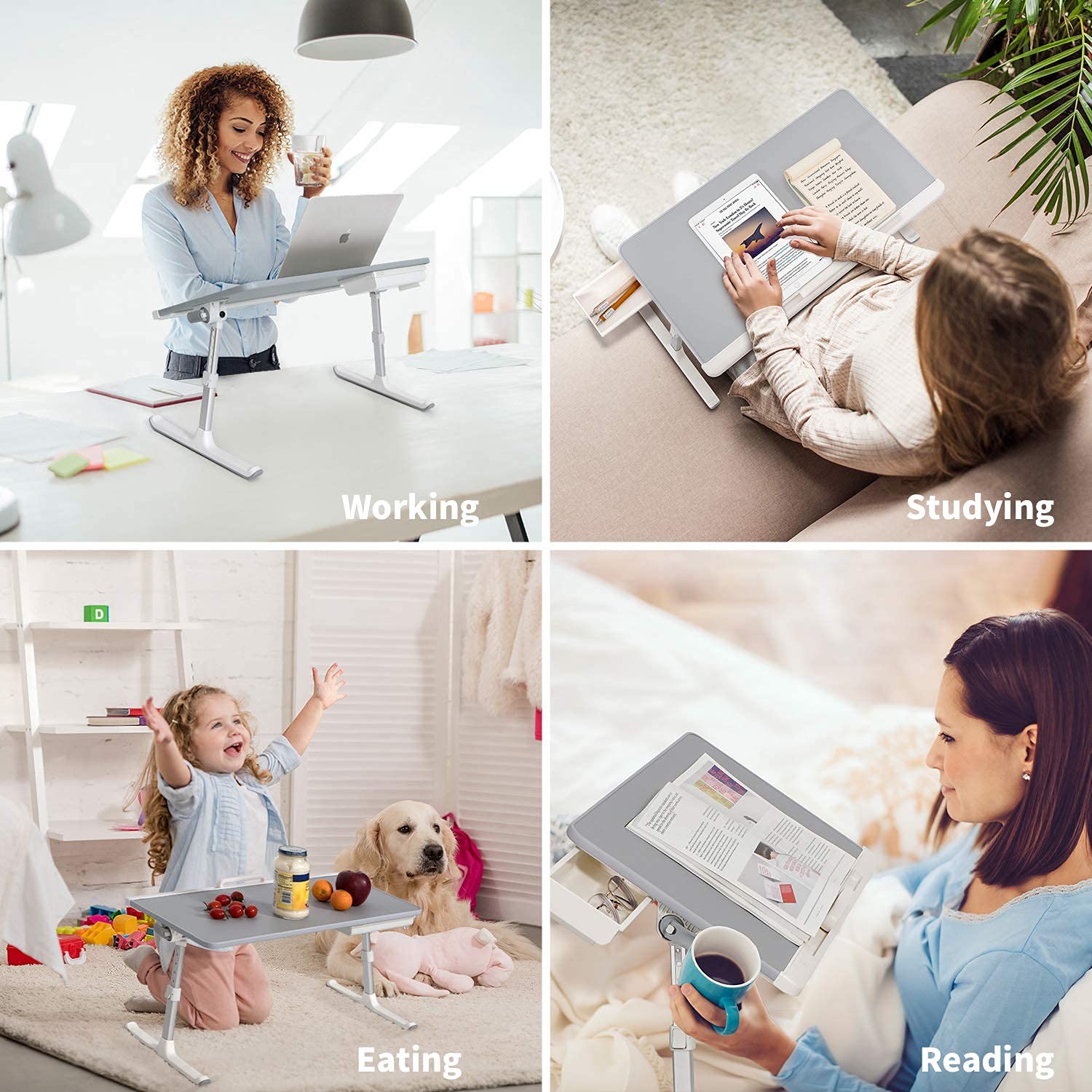 Adjustable Laptop Bed Tray Desk - Foldable Laptop Stand for Bed & Tablet Holder with Phone Stand - Gray Large Size for Home Office, Dorm Room & Cozy Workspace