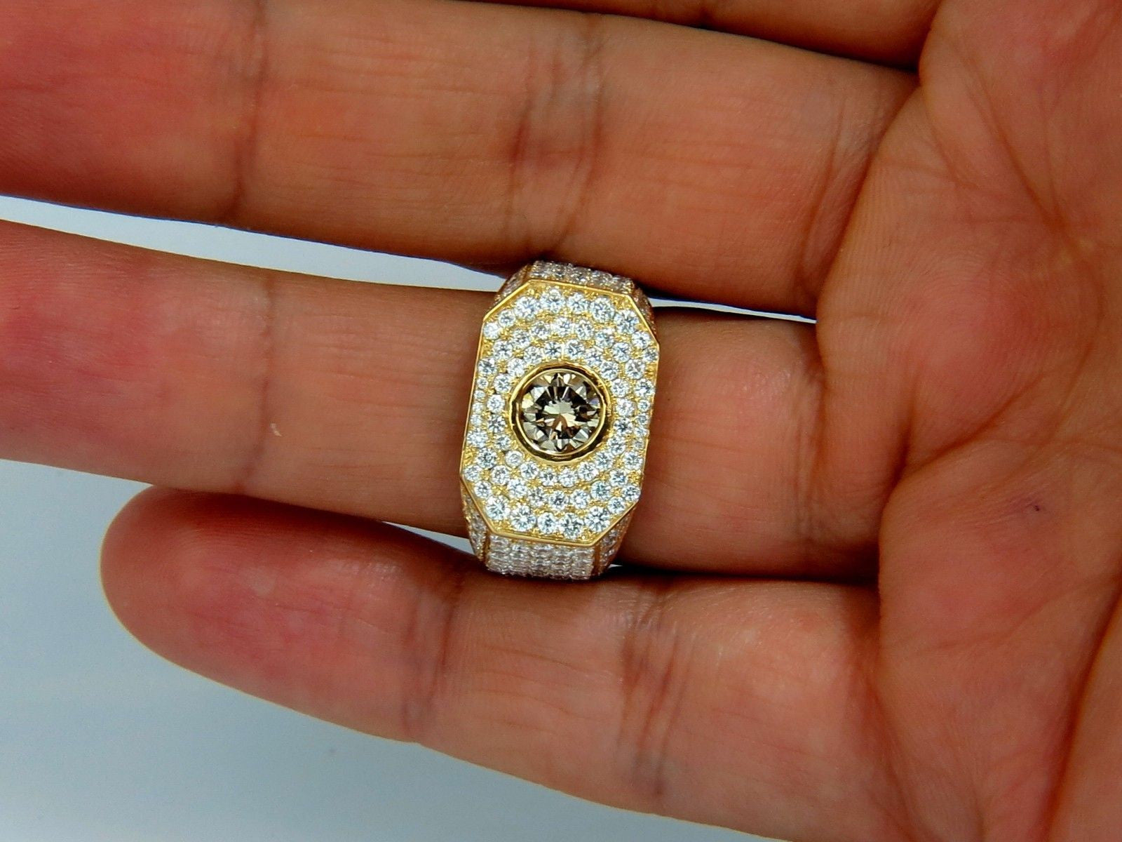 5.60ct Natural Fancy Light Brown Diamond Men's Master Bead Set Pave Ring - Elegant Wedding Band & Luxury Gift for Him
