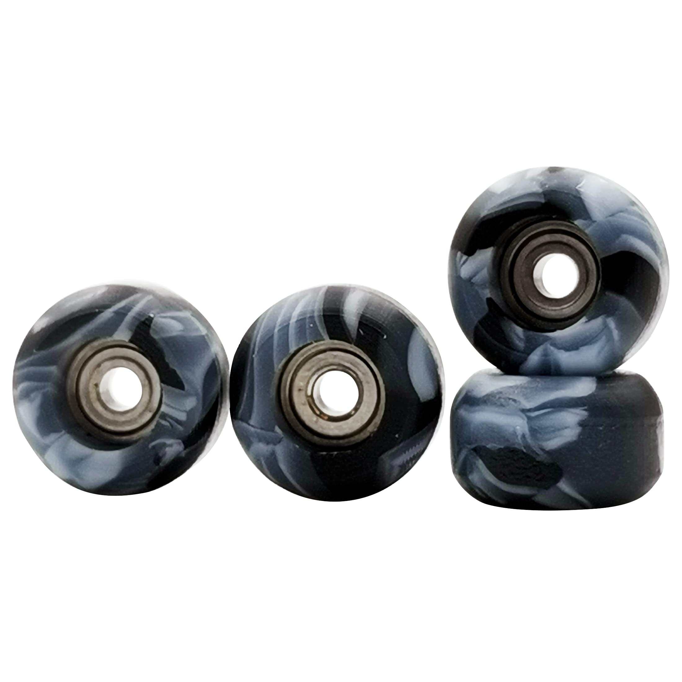 Premium CNC Lathed Fingerboard Wheels with Bearings - Swirl Color Design (Black Mix) - High-Performance Skateboard Accessories for Tricks & Street Skating